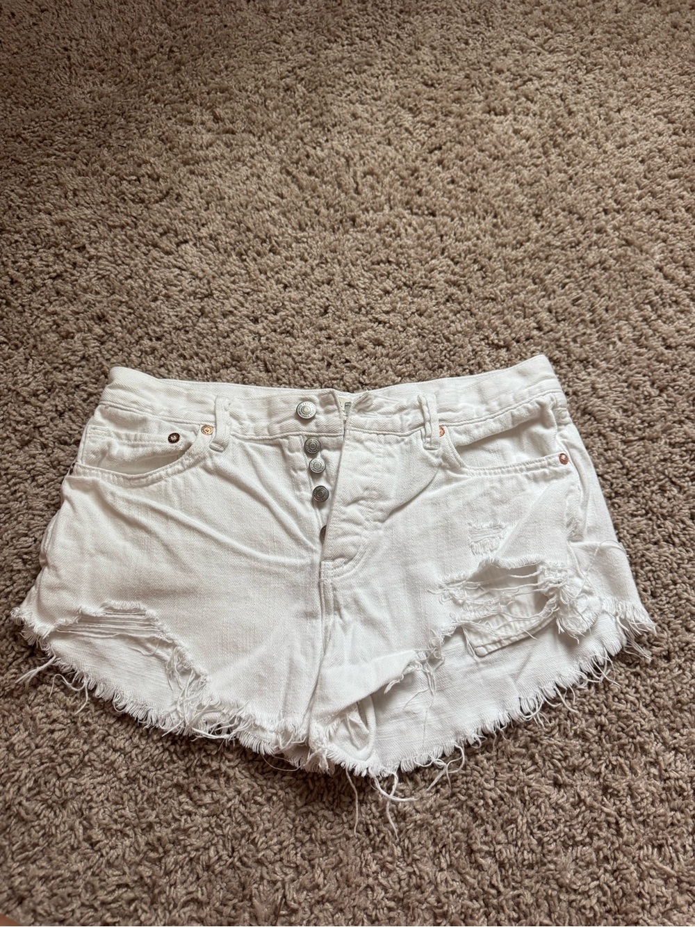 Free People/We The Free White Distressed High-Rise Jean Shorts | Size 26